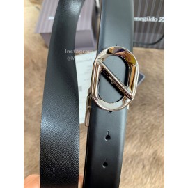 Zegna Black Calf Leather Rotary Silver Pin Buckle 35mm Belt