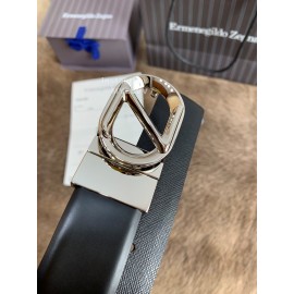 Zegna Black Calf Leather Rotary Silver Pin Buckle 35mm Belt