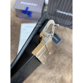 Zegna Black Calf Leather Rotary Silver Pin Buckle 35mm Belt