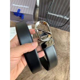 Zegna Black Calf Leather Rotary Silver Pin Buckle 35mm Belt