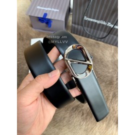 Zegna Black Calf Leather Rotary Silver Pin Buckle 35mm Belt