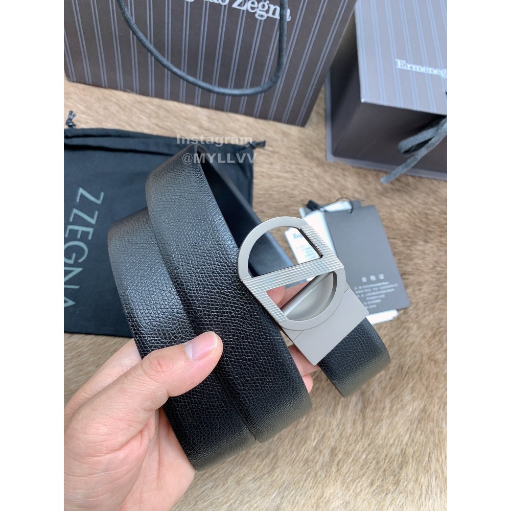 Zegna New Black Calf Leather Rotary Pin Buckle 35mm Belt