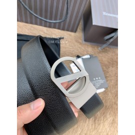 Zegna New Black Calf Leather Rotary Pin Buckle 35mm Belt