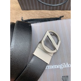 Zegna New Black Calf Leather Rotary Pin Buckle 35mm Belt