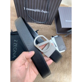 Zegna New Black Calf Leather Rotary Pin Buckle 35mm Belt