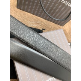 Zegna New Black Calf Leather Rotary Pin Buckle 35mm Belt