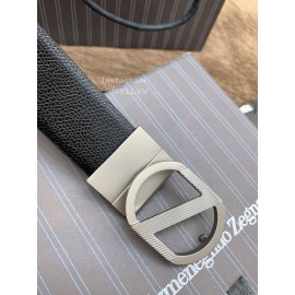 Zegna New Black Calf Leather Rotary Pin Buckle 35mm Belt
