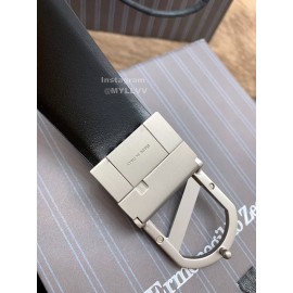 Zegna New Black Calf Leather Rotary Pin Buckle 35mm Belt