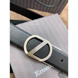 Zegna New Black Calf Leather Rotary Pin Buckle 35mm Belt