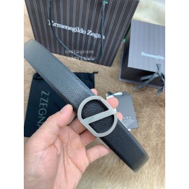 Zegna New Black Calf Leather Rotary Pin Buckle 35mm Belt