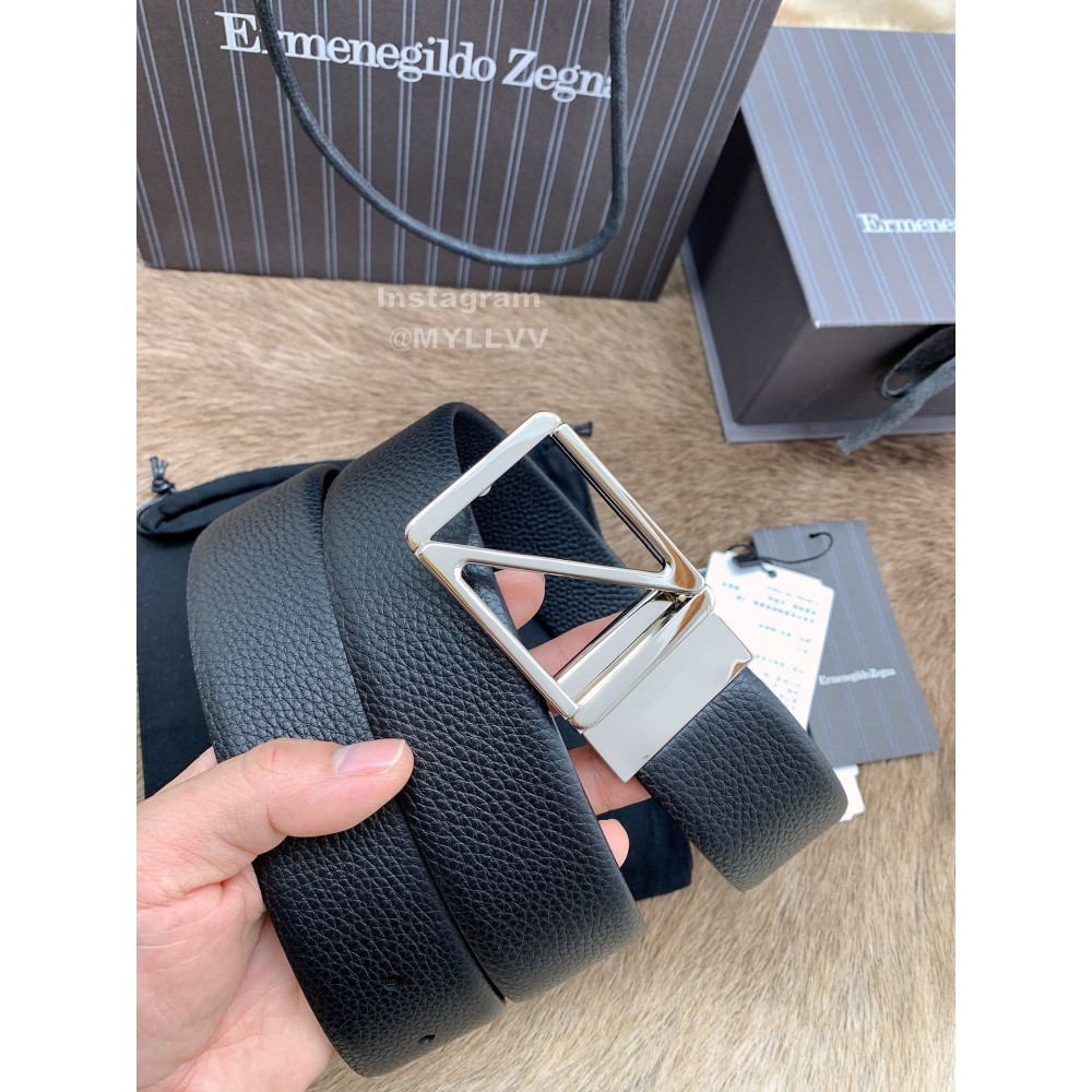 Zegna New Black Calf Leather Rotary Pin Buckle 40mm Belt