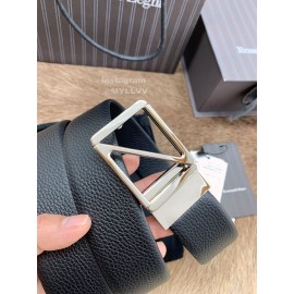 Zegna New Black Calf Leather Rotary Pin Buckle 40mm Belt