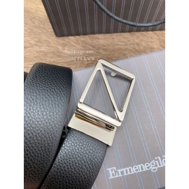 Zegna New Black Calf Leather Rotary Pin Buckle 40mm Belt