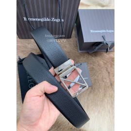 Zegna New Black Calf Leather Rotary Pin Buckle 40mm Belt