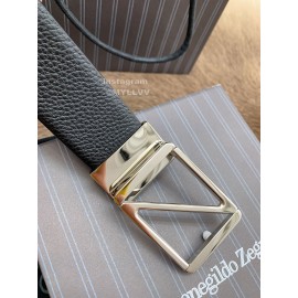 Zegna New Black Calf Leather Rotary Pin Buckle 40mm Belt