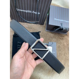 Zegna New Black Calf Leather Rotary Pin Buckle 40mm Belt