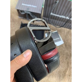 Zegna New Black Calf Leather Rotary Pin Buckle 35mm Belt For Men