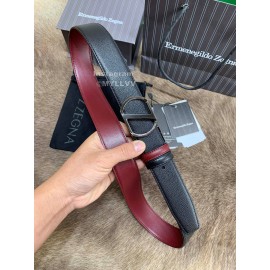 Zegna New Black Calf Leather Rotary Pin Buckle 35mm Belt For Men