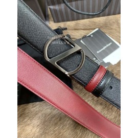 Zegna New Black Calf Leather Rotary Pin Buckle 35mm Belt For Men