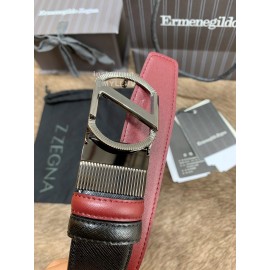 Zegna New Black Calf Leather Rotary Pin Buckle 35mm Belt For Men