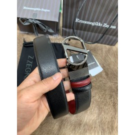 Zegna New Black Calf Leather Rotary Pin Buckle 35mm Belt For Men