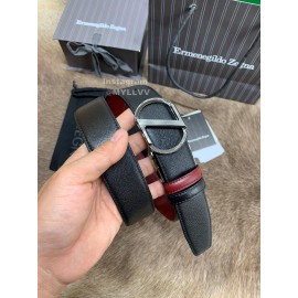 Zegna New Black Calf Leather Rotary Pin Buckle 35mm Belt For Men