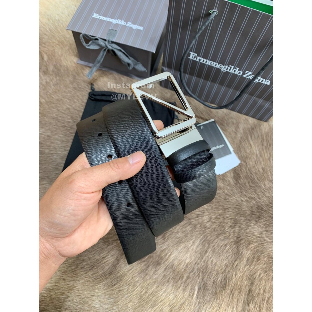 Zegna New Black Calf Leather Rotary Pin Buckle 40mm Belt For Men