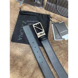 Zegna New Black Calf Leather Rotary Pin Buckle 40mm Belt For Men