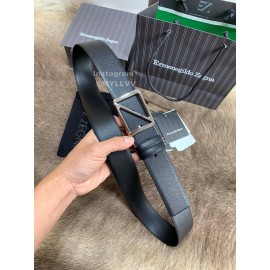 Zegna New Black Calf Leather Rotary Pin Buckle 40mm Belt For Men