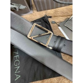 Zegna New Black Calf Leather Rotary Pin Buckle 40mm Belt For Men