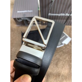 Zegna New Black Calf Leather Rotary Pin Buckle 40mm Belt For Men