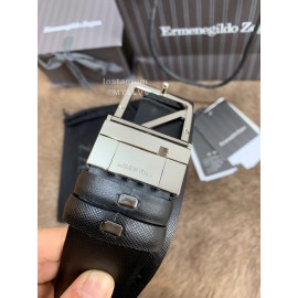 Zegna New Black Calf Leather Rotary Pin Buckle 40mm Belt For Men