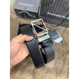 Zegna New Black Calf Leather Rotary Pin Buckle 40mm Belt For Men