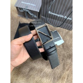 Zegna New Black Calf Leather Rotary Pin Buckle 40mm Belt For Men