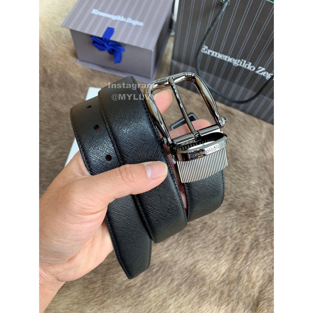 Zegna New Calf Leather Rotary Pin Buckle 35mm Belt For Men Wine Red