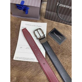 Zegna New Calf Leather Rotary Pin Buckle 35mm Belt For Men Wine Red
