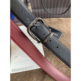 Zegna New Calf Leather Rotary Pin Buckle 35mm Belt For Men Wine Red