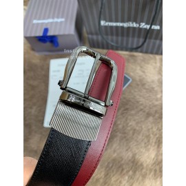Zegna New Calf Leather Rotary Pin Buckle 35mm Belt For Men Wine Red