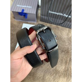 Zegna New Calf Leather Rotary Pin Buckle 35mm Belt For Men Wine Red