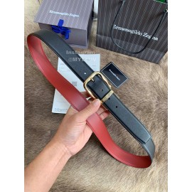 Zegna New Calf Leather Rotary Pin Buckle 35mm Belt For Men Red