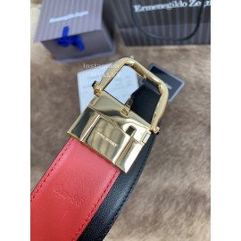 Zegna New Calf Leather Rotary Pin Buckle 35mm Belt For Men Red