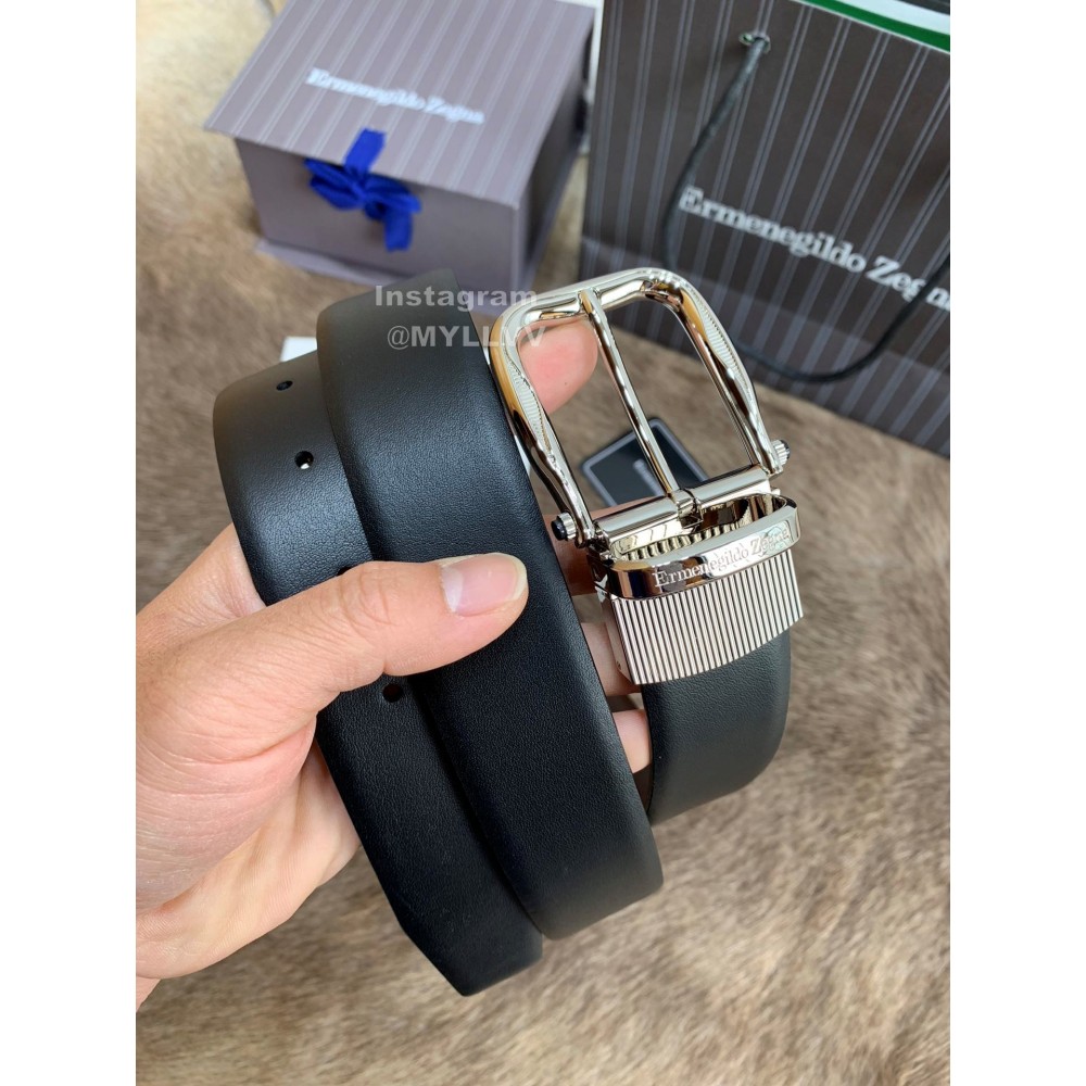 Zegna New Calf Leather Rotary Pin Buckle 35mm Belt For Men Brown