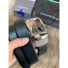 Zegna New Calf Leather Rotary Pin Buckle 35mm Belt For Men Brown