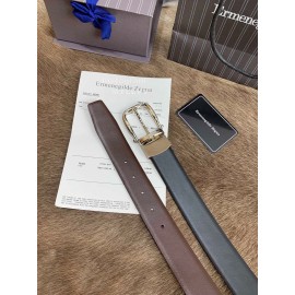 Zegna New Calf Leather Rotary Pin Buckle 35mm Belt For Men Brown