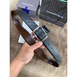 Zegna New Calf Leather Rotary Pin Buckle 35mm Belt For Men Brown