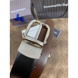 Zegna New Calf Leather Rotary Pin Buckle 35mm Belt For Men Brown