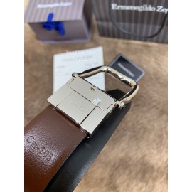 Zegna New Calf Leather Rotary Pin Buckle 35mm Belt For Men Brown