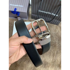 Zegna New Calf Leather Rotary Pin Buckle 35mm Belt For Men Brown