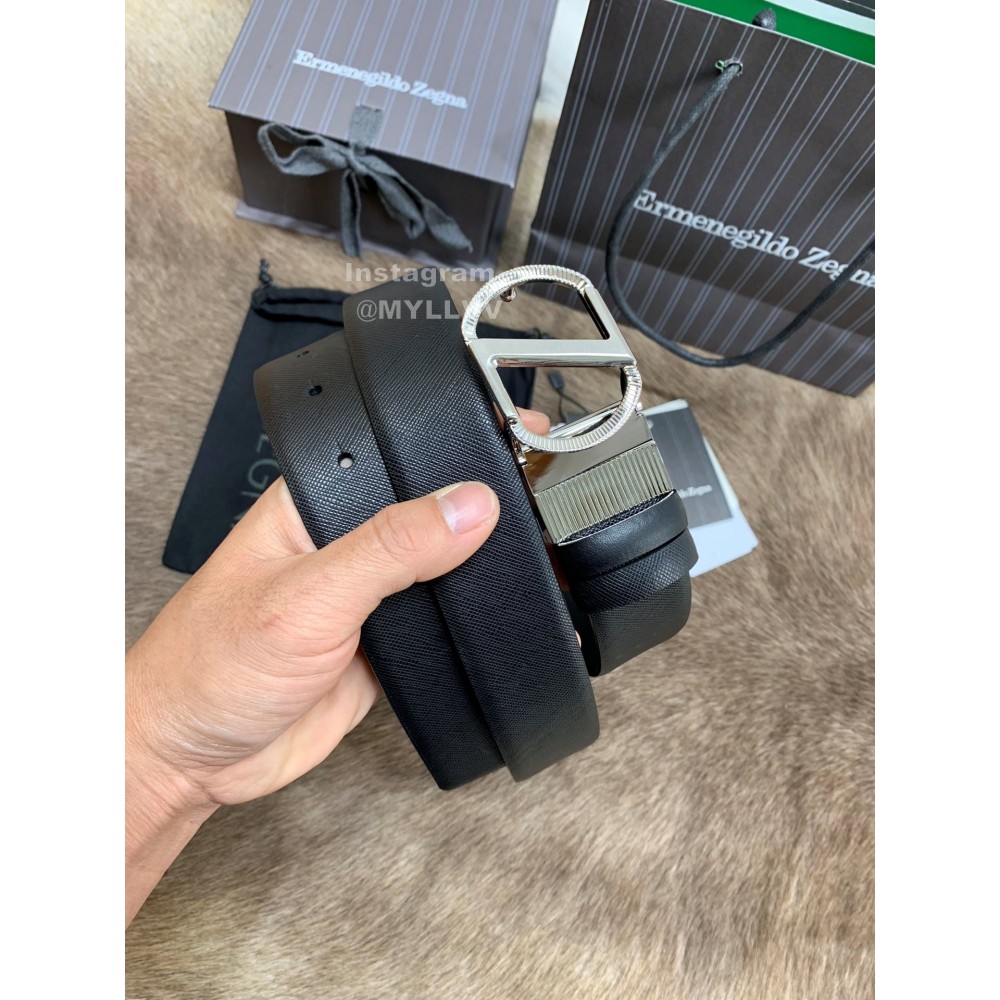 Zegna New Calf Leather Rotary Pin Buckle 35mm Belt For Men 