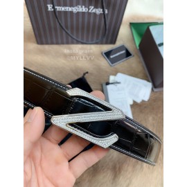 Zegna Fashion Calf Leather Z Buckle 35mm Belt For Men Black